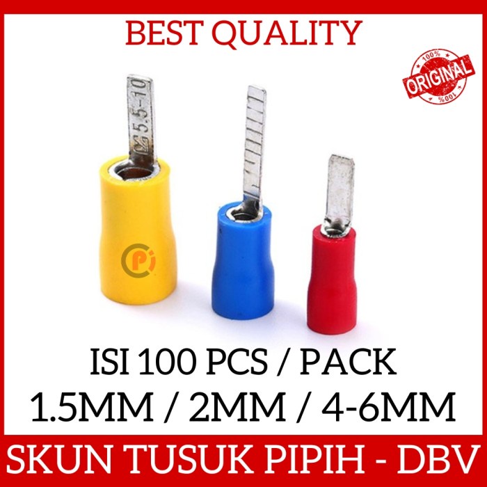 Isi 100 Pcs Skun Kabel Pin Tusuk Plate Pipih DBV 1.25 / 2 / 5.5 - 18mm