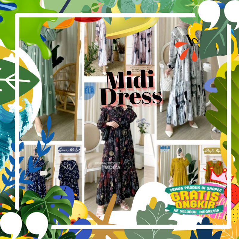 MIDI DRESS MURAH BUSUI DRESS RAYON VISCOSE PREMIUM MIDI SANSO KOTAK DAISY POLKA POLOS MOA NAVY TREVE