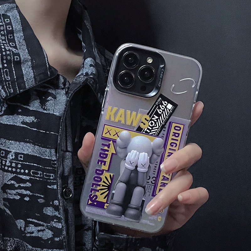 IPHONE Fashion KAWS electroplated label shockproof phone case Untuk Iphone14 13 12 11 Pro soft shell cover casing