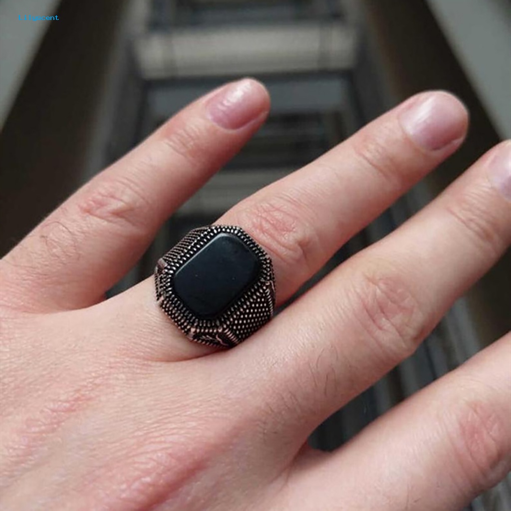 Hadiah Cincin Permata Pengerjaan Halus Lilyscent Bertatahkan Permata Hitam Ring Bersinar