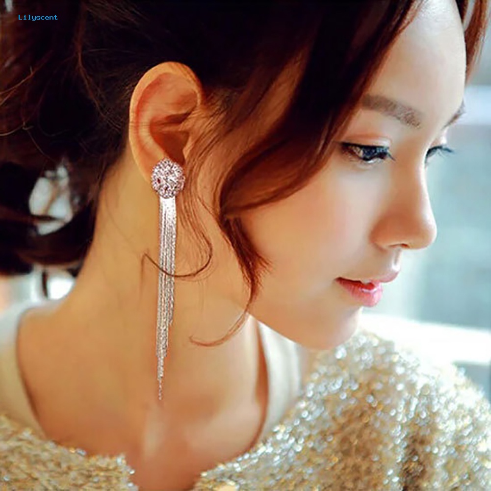 Lilyscent Unik Rumbai Liontin Panjang Menjuntai Statement Wanita Stud Earrings Hadiah Berlian Imitasi