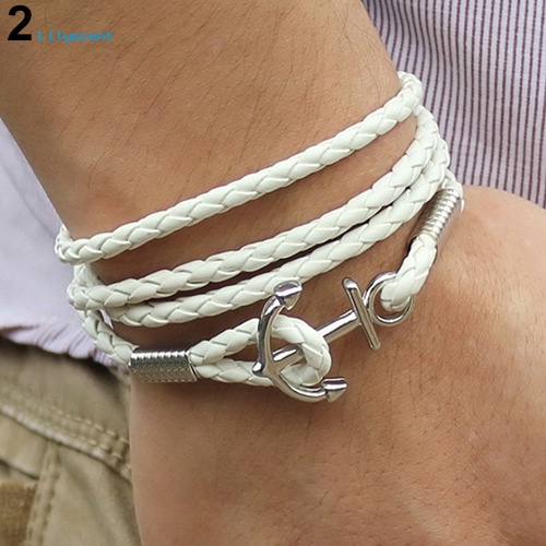 Lilyscent Gelang Kaki Pria Kulit Imitasi Multilayer Braided Bangle Charm Infinity Bracelet