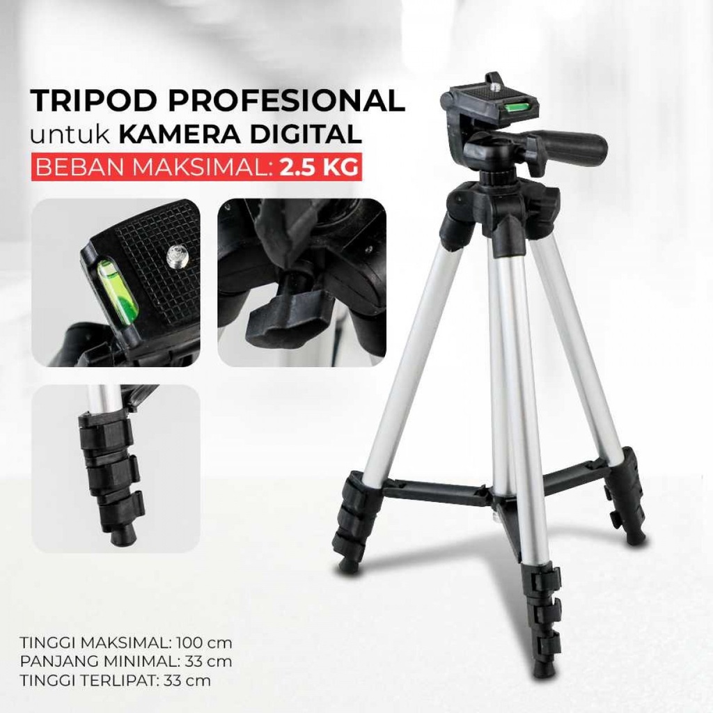 Tripod Profesional Kamera Digital Hp Handphone With Leveling Bubble