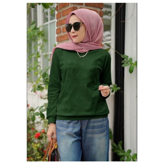 Promo Ramadhan  - Baju Atasan Wanita Polos Terbaru-Kaos Distro Cewek Lengan Panjang Tren - Army, S -