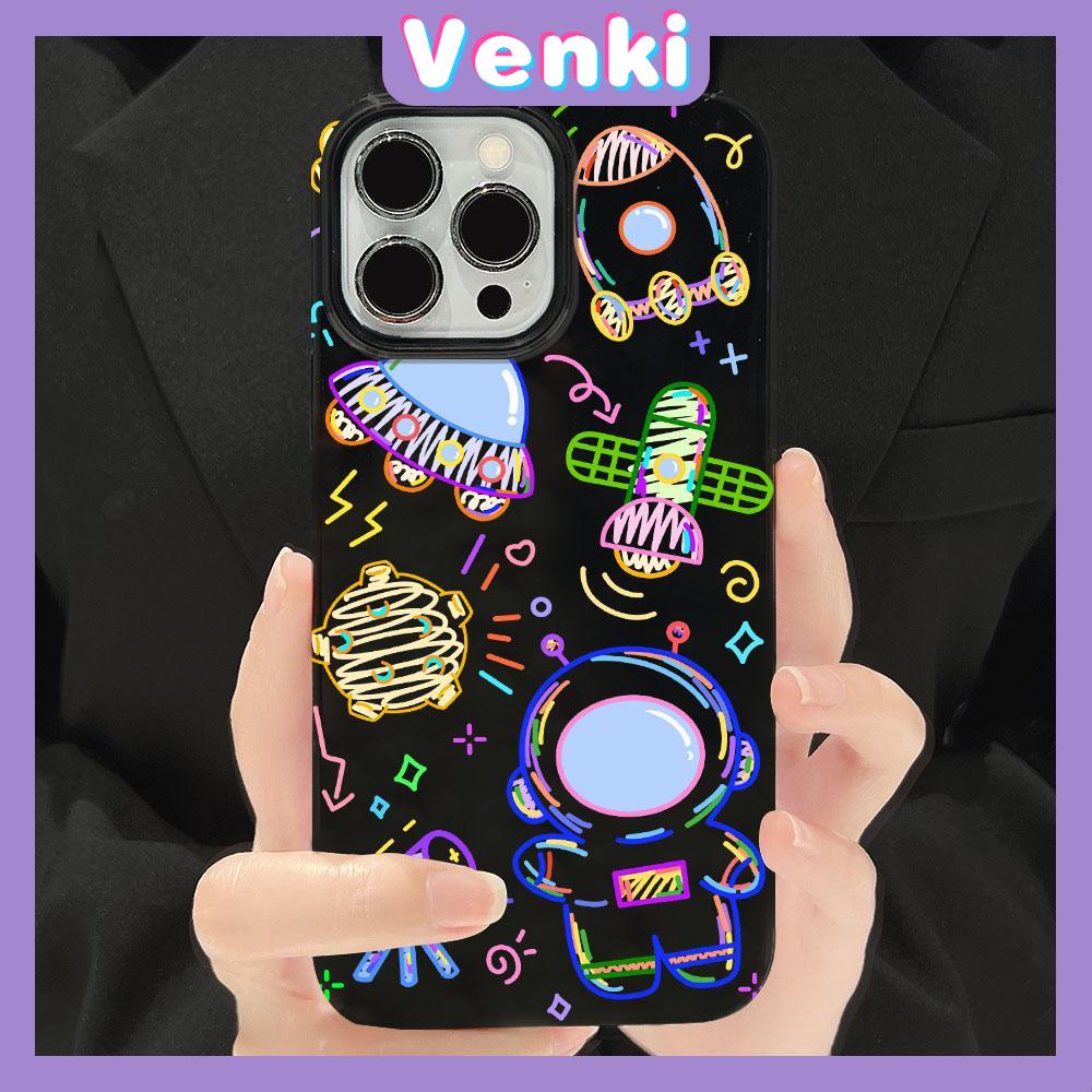 iPhone Case Soft TPU Glossy Black Candy Case Cute Color Graffiti Astronaut Camera Protection Shockproof For iPhone 14 13 12 11 Pro Max 7 8 Plus X XR