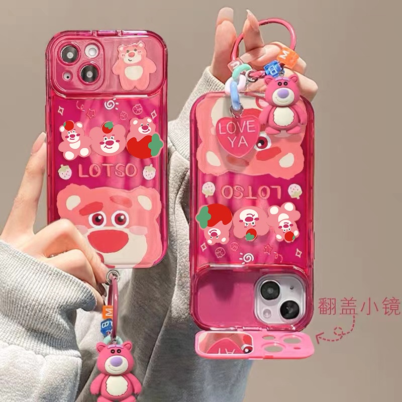 IPHONE Casing Ponsel Berbentuk Beruang Manyo Shockproof Transparan Dengan Cermin Flip Untuk Iphone11 Pro Max6 6S 78 Plus 14 13 12 Pro MAX X XS MAX