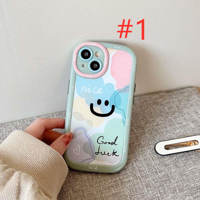 Nice Good Luck Morandi Smile Soft Case HP iP iPhone 14 13 12 11 Pro Max FTD New Puff Casing Apple