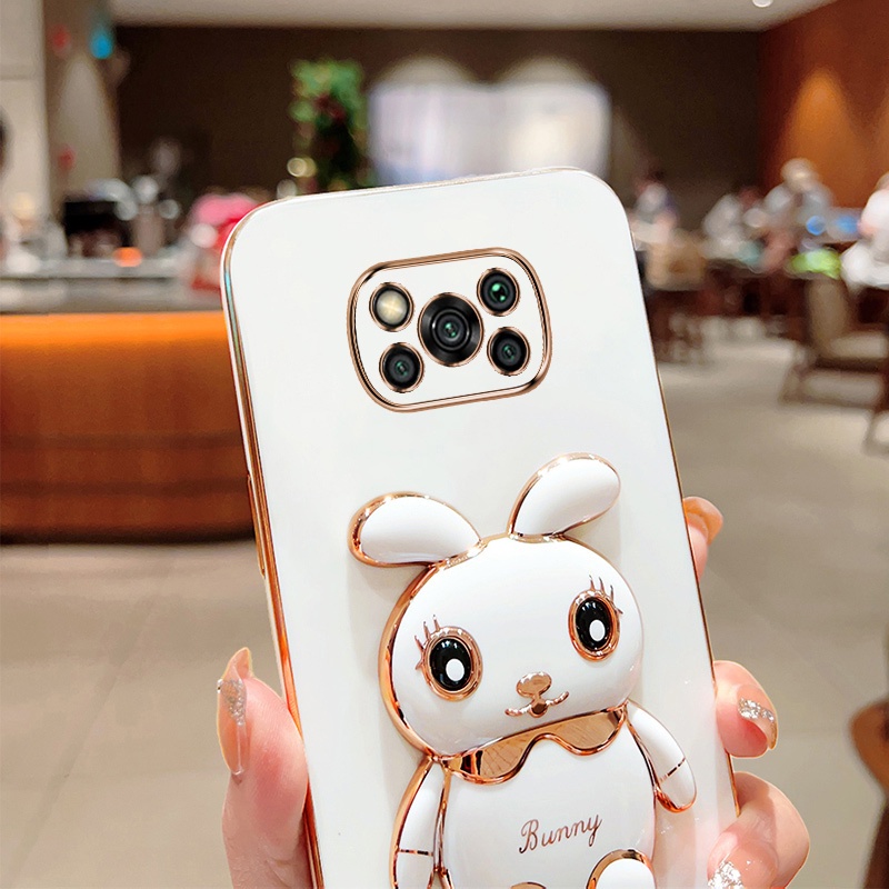 Andyh Case Handphone Untuk Xiaomi POCO X3 NFC X3 Pro Kartun Lucu Kelinci Kecil Tepi Lurus Soft Shell Mengirim lanyard Silikon