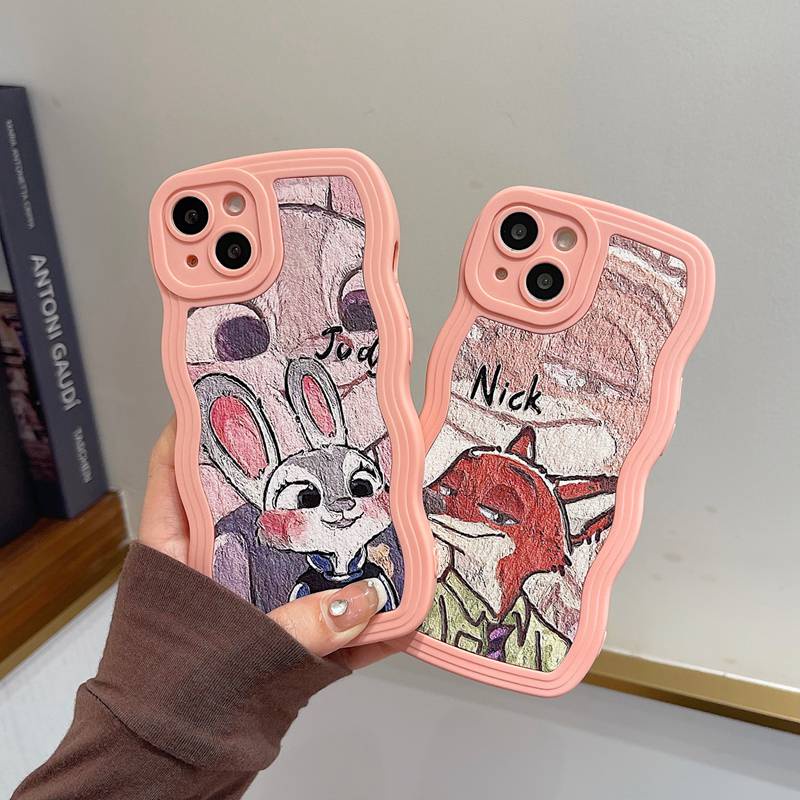 Couples！Zootopia Nick &amp; Judy Soft Case iP iPhone 7 8 Plus SE 2020 X XR XS Max 11 12 13 14 Pro Max FTD Pink Wave Casing Apple