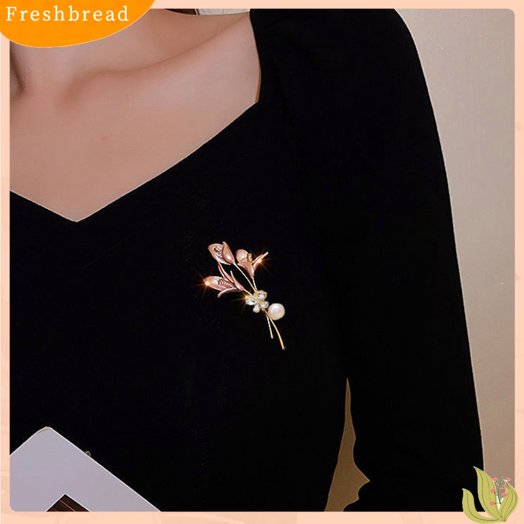 &lt; Freshbread &gt; Bros Pin Tulip Perhiasan Mutiara Imitasi Vintage Tahan Lama Kerah Bros Pakaian Dekor