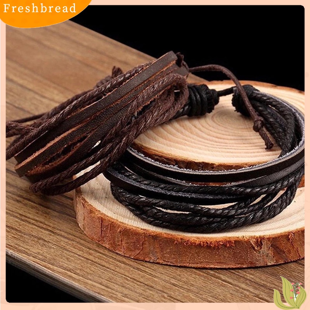 &lt; Freshbread &gt; Men Bracelet Vintage Multi Layers Faux Leather All Match Gelang Cowok Untuk Hadiah