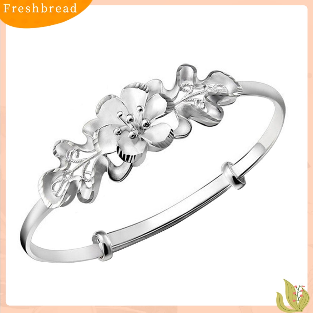 &lt; Freshbread &gt; Fashion Bunga Adjustable Cuff Bangle Woman Perak Disepuh Gelang Tangan Perhiasan