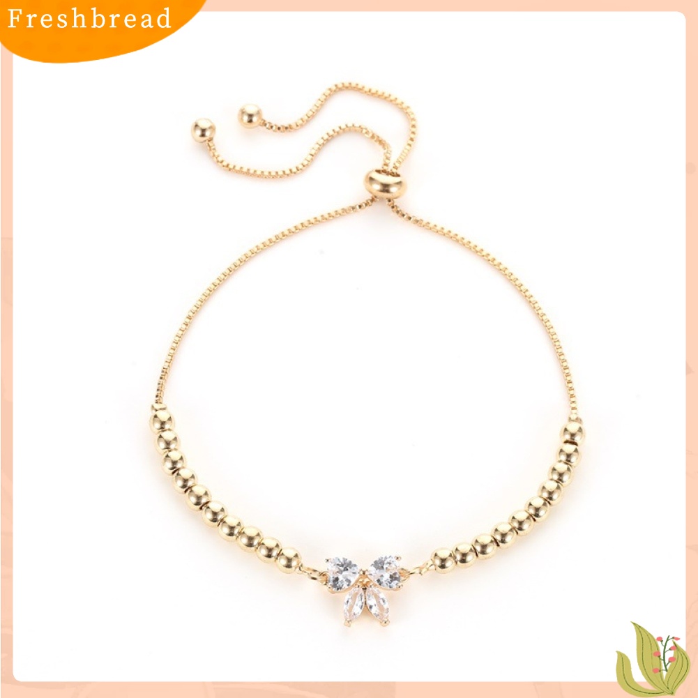 &lt; Freshbread &gt; Wanita Fashion Adjustable Cubic Zirconia Bow-Knot Design Gelang Perhiasan Hadiah