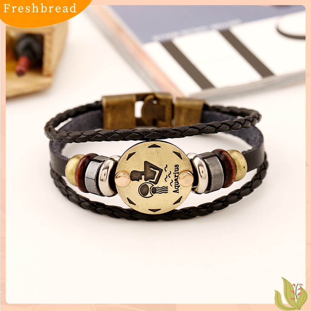 &lt; Freshbread &gt; 12rasi Bintang Multi-layer Dikepang Kulit Imitasi Gelang Bangle Perhiasan Hadiah