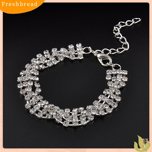 &lt; Freshbread &gt; Fashion Wanita Emas Perak Berlapis Kristal Bening Rantai Gelang Bangle Perhiasan