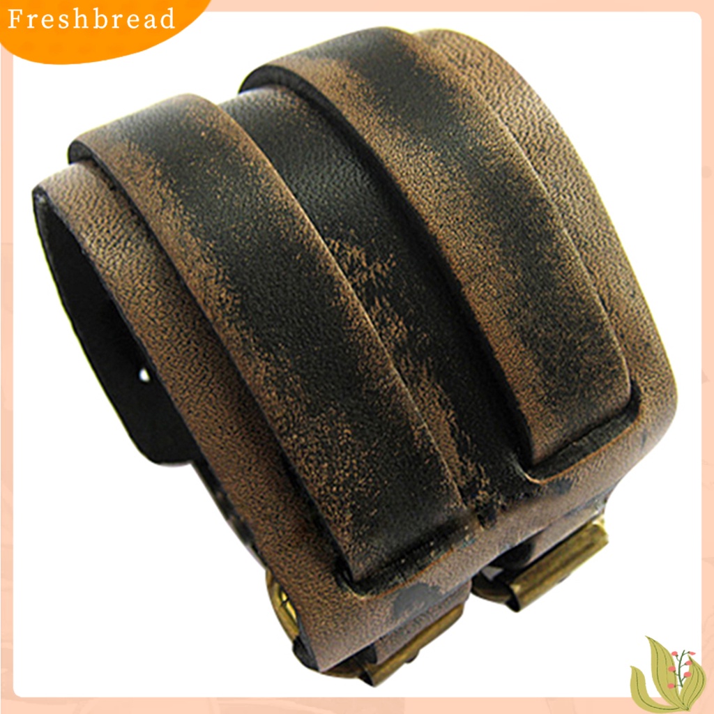 &lt; Freshbread &gt; Gelang Pria 2lapis Lebar Band Perhiasan Adjustable Bangle Kulit Imitasi Untuk Kehidupan Sehari-Hari