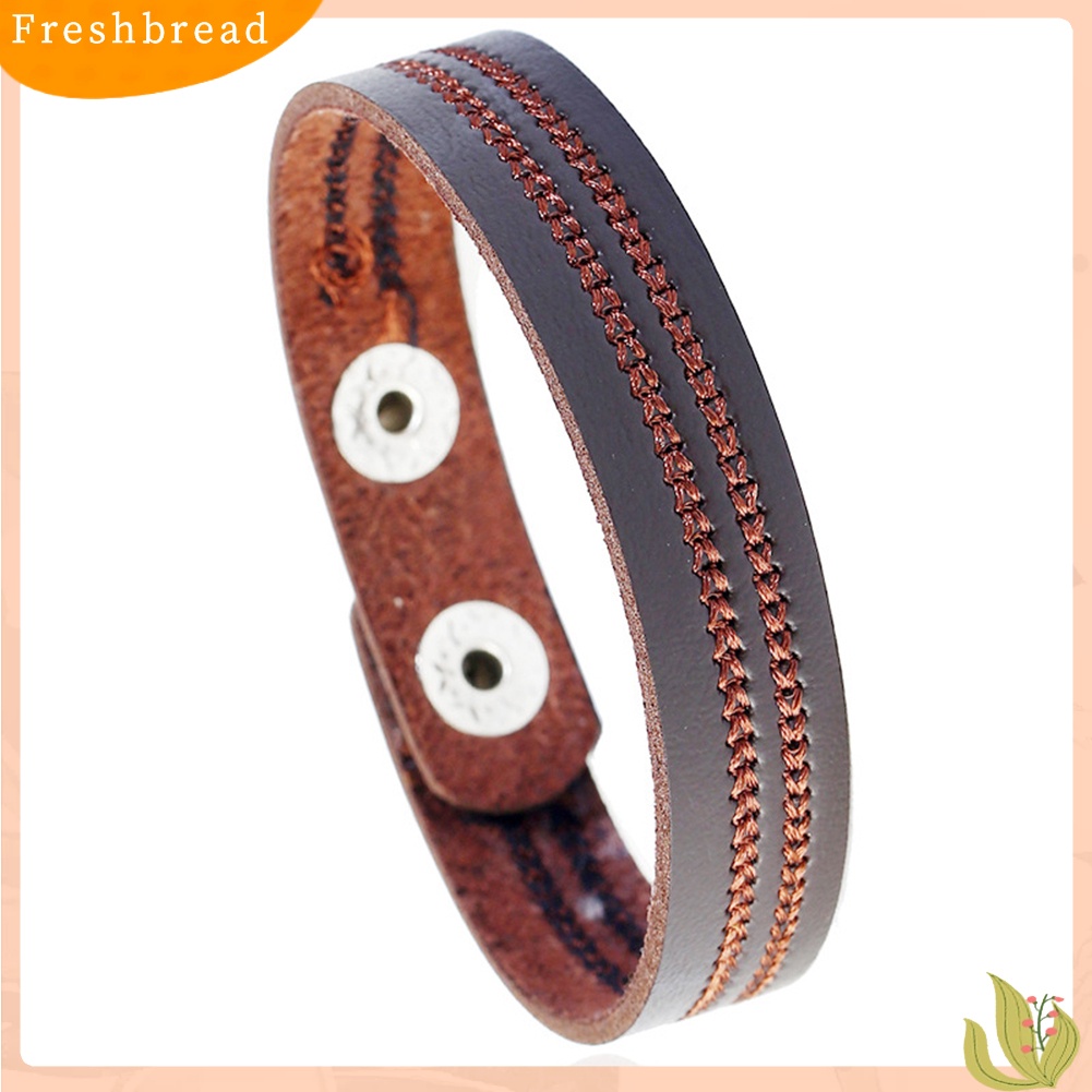 &lt; Freshbread &gt; Vintage Pria Wanita Bordir Faux Kulit Gelang Pergelangan Tangan Bangle Perhiasan Hadiah