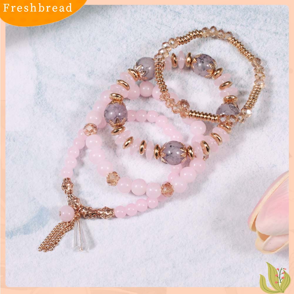 &lt; Freshbread &gt; 4Pcs/Set Boho Faux Agate Mutiara Rumbai Rantai Pesona Manik-Manik Gelang Wanita Perhiasan