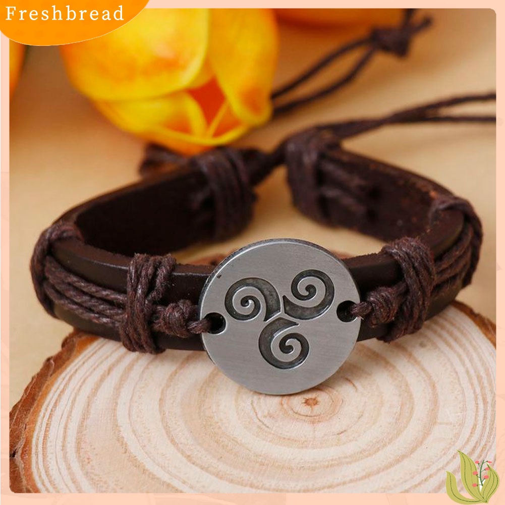 &lt; Freshbread &gt; Vintage Pria Wanita Spiral Triskele Putaran Pesona Dikepang Gelang Kulit Imitasi