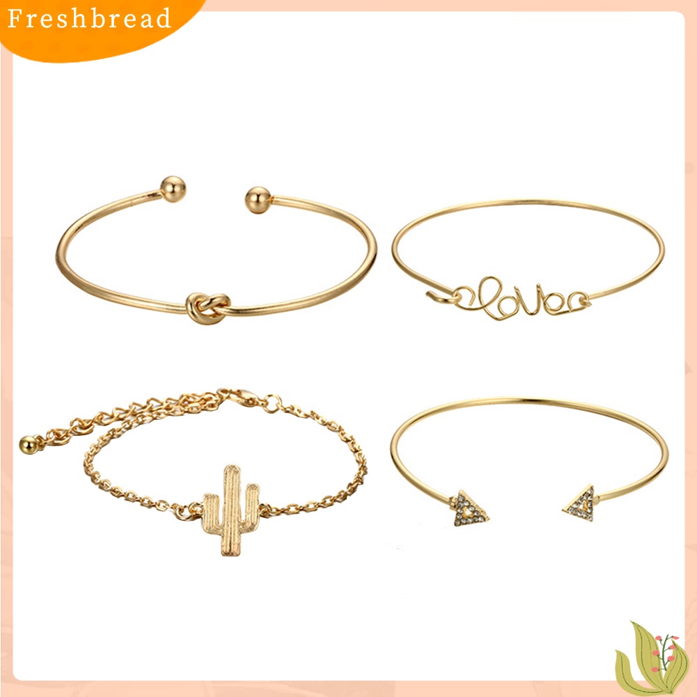 &lt; Freshbread &gt; 4Pcs/Set Vintage Simpul Kaktus Pergelangan Tangan Bangle Wanita Gelang Pesona Perhiasan Decor