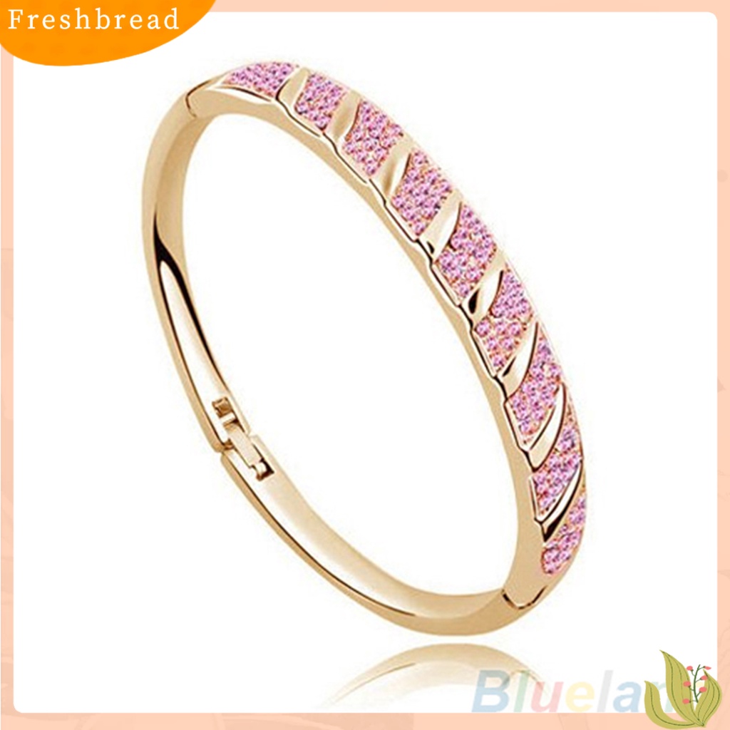 &lt; Freshbread &gt; Wanita Pengantin Slim Mengkilap Berlian Imitasi Bangle Gelang Pertunangan Pernikahan Perhiasan