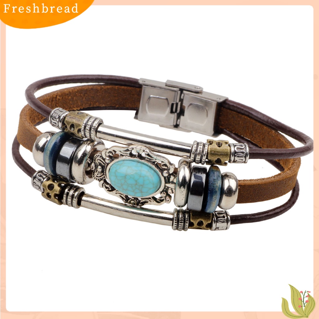 &lt; Freshbread &gt; Gelang Unisex Manik-Manik Perhiasan Imitasi Turquoise Gelang Rantai Tali Vintage Untuk Pakaian Sehari-Hari