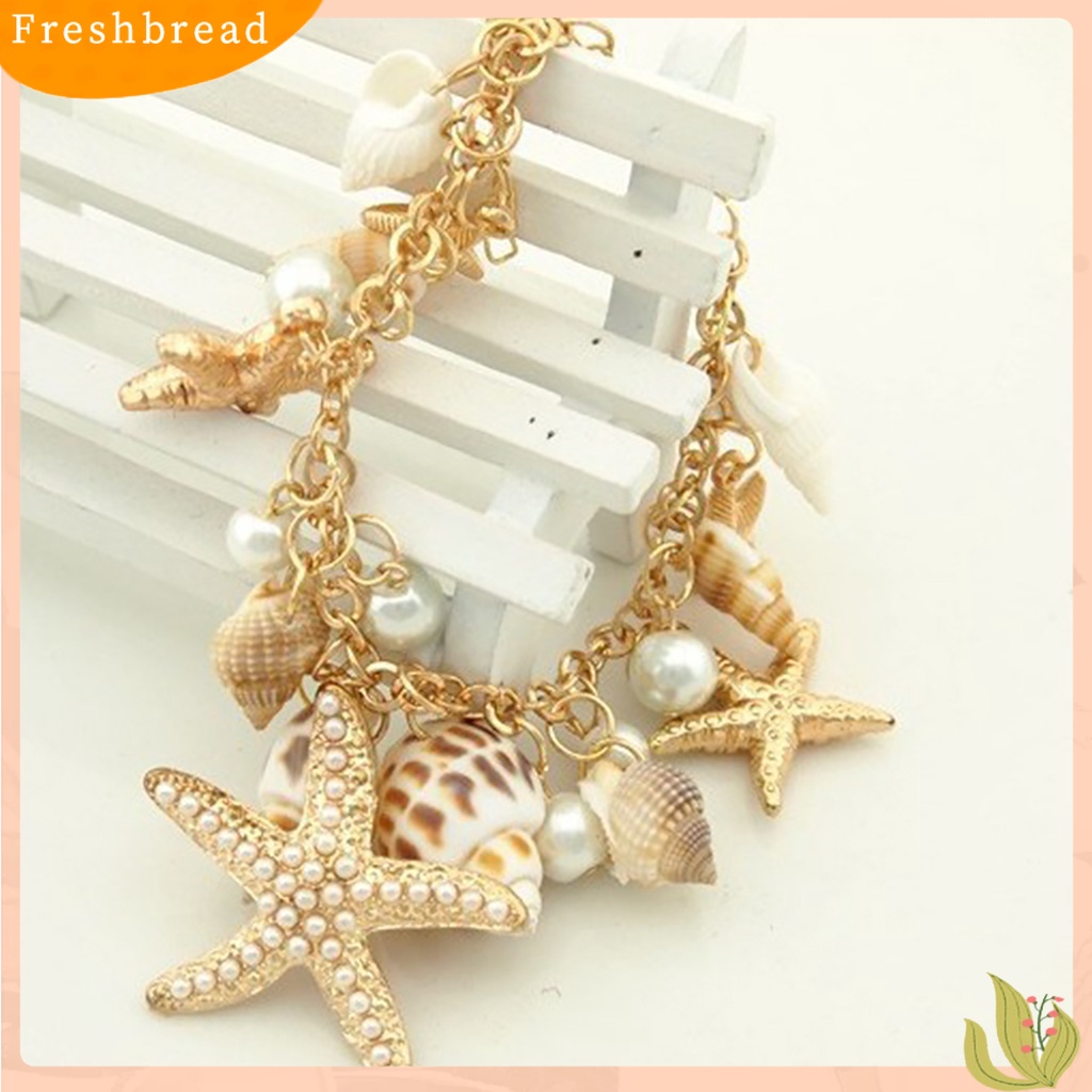 &lt; Freshbread &gt; Gelang Pantai Lucu Adjustable Gelang Pantai Rantai Multi Gaya Laut Berlapis Emas