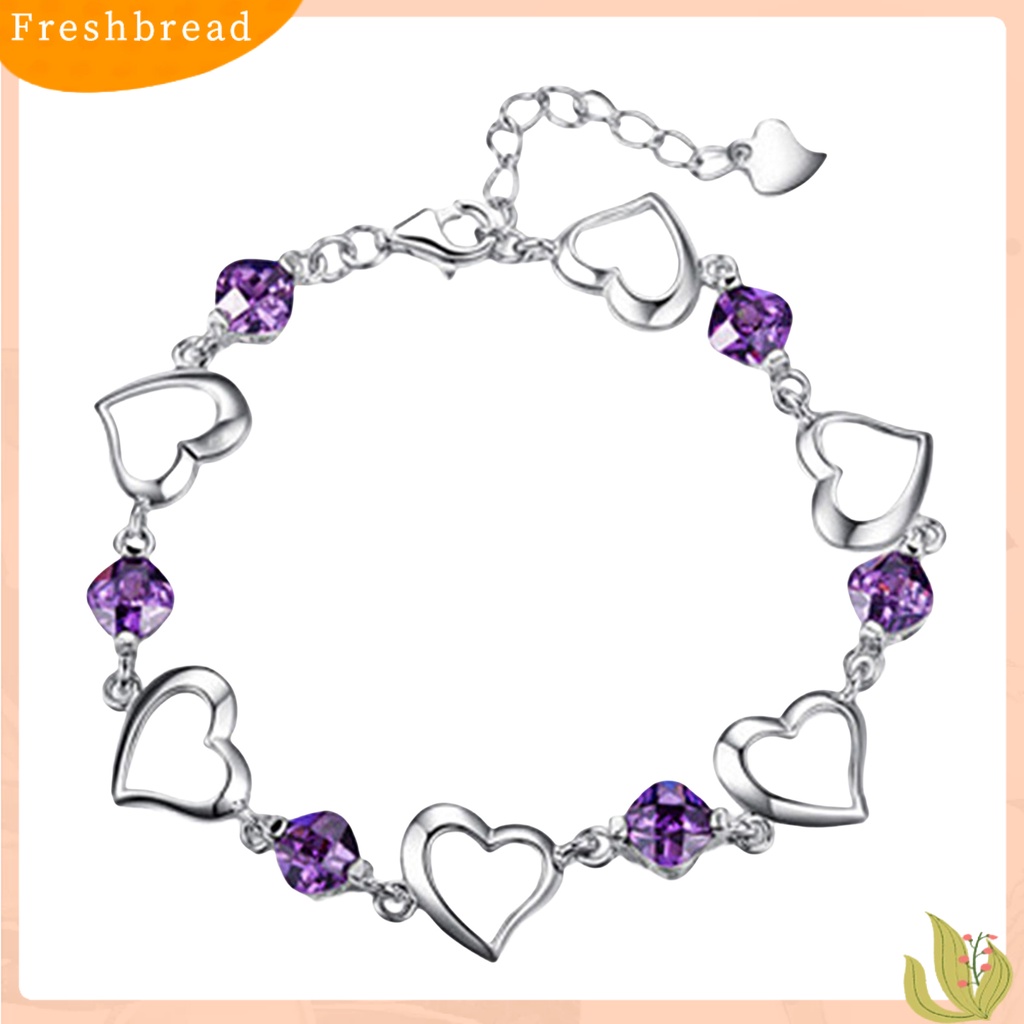 &lt; Freshbread &gt; Wanita Gelang Adjustable Berlian Imitasi Mengkilap Hias Perak Berlapis Kilau Terang Hias Hadiah Wanita Berongga-out Jantung Pesona Gelang Fashion Perhiasan