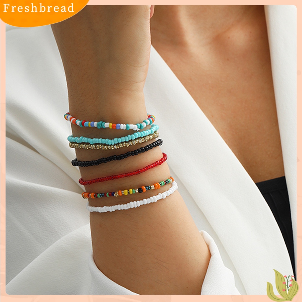 &lt; Freshbread &gt; 7Pcs Gelang Wanita Manik-Manik Perhiasan Warna-Warni Manik-Manik Warna Kontras Elastis Gelang Kaki Gelang Kaki Untuk Pantai