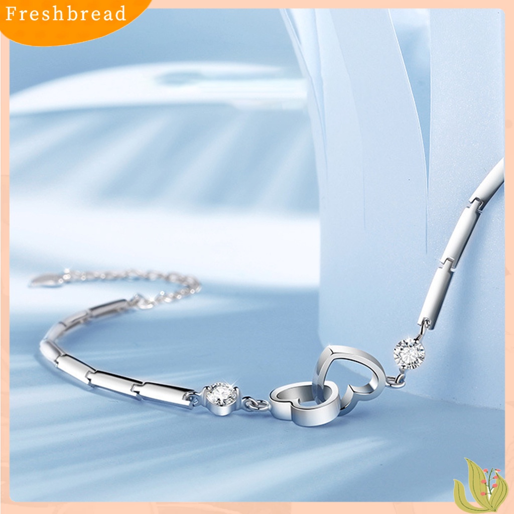 &lt; Freshbread &gt; Gelang Eye-catching Pengerjaan Halus Tembaga Menawan Wanita Rantai Tangan Hati Ganda Untuk Kekasih