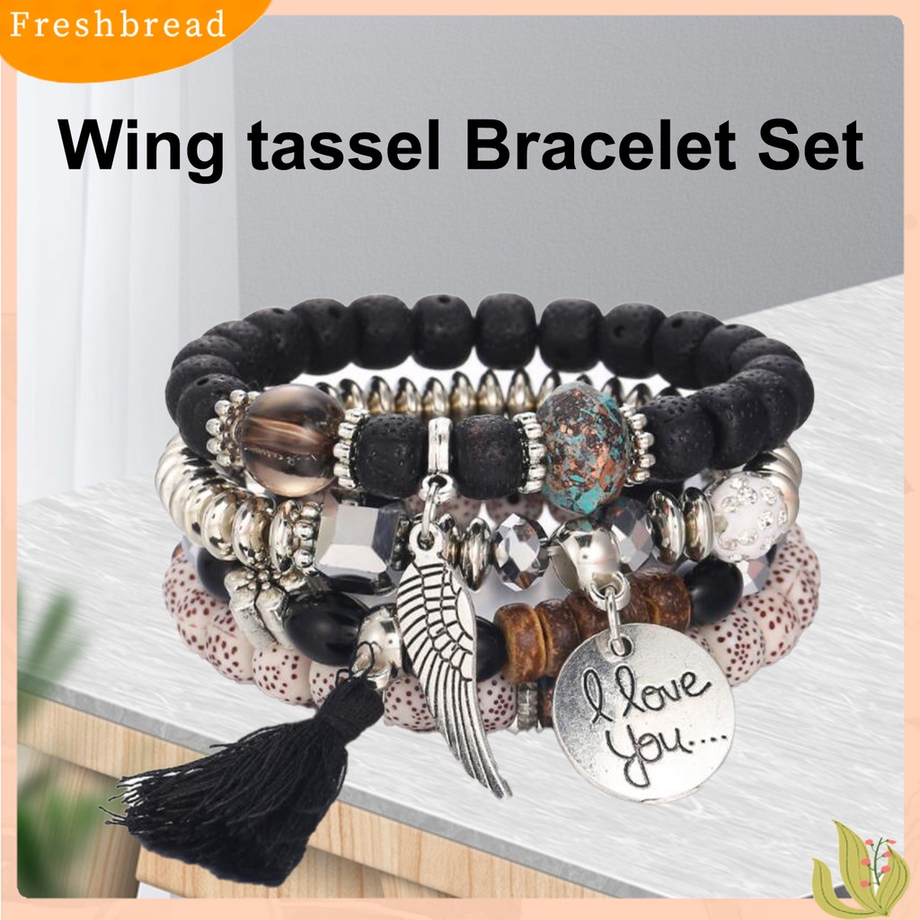 &lt; Freshbread &gt; 4Pcs/Set Gelang Manik-Manik Gaya Bohemian Dapat Ditumpuk Multi-layer Modern Nice-looking Charm Bracelet Untuk Wanita