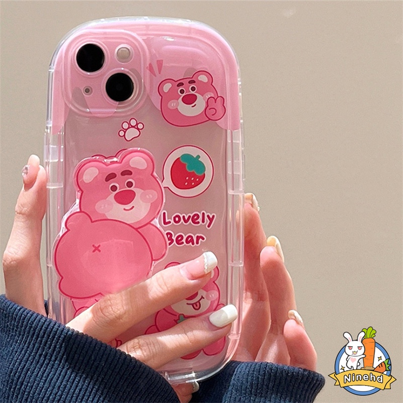 IPHONE Casing Kompatibel Untuk Iphone14 13 12 11 Pro Max X Xr Xs Max8 7 6 6s Plus Kartun Lucu Strawberry Bear Phone Case Clear Airbag Cushion Silikon Tebal Shockproof Cover Pelindung