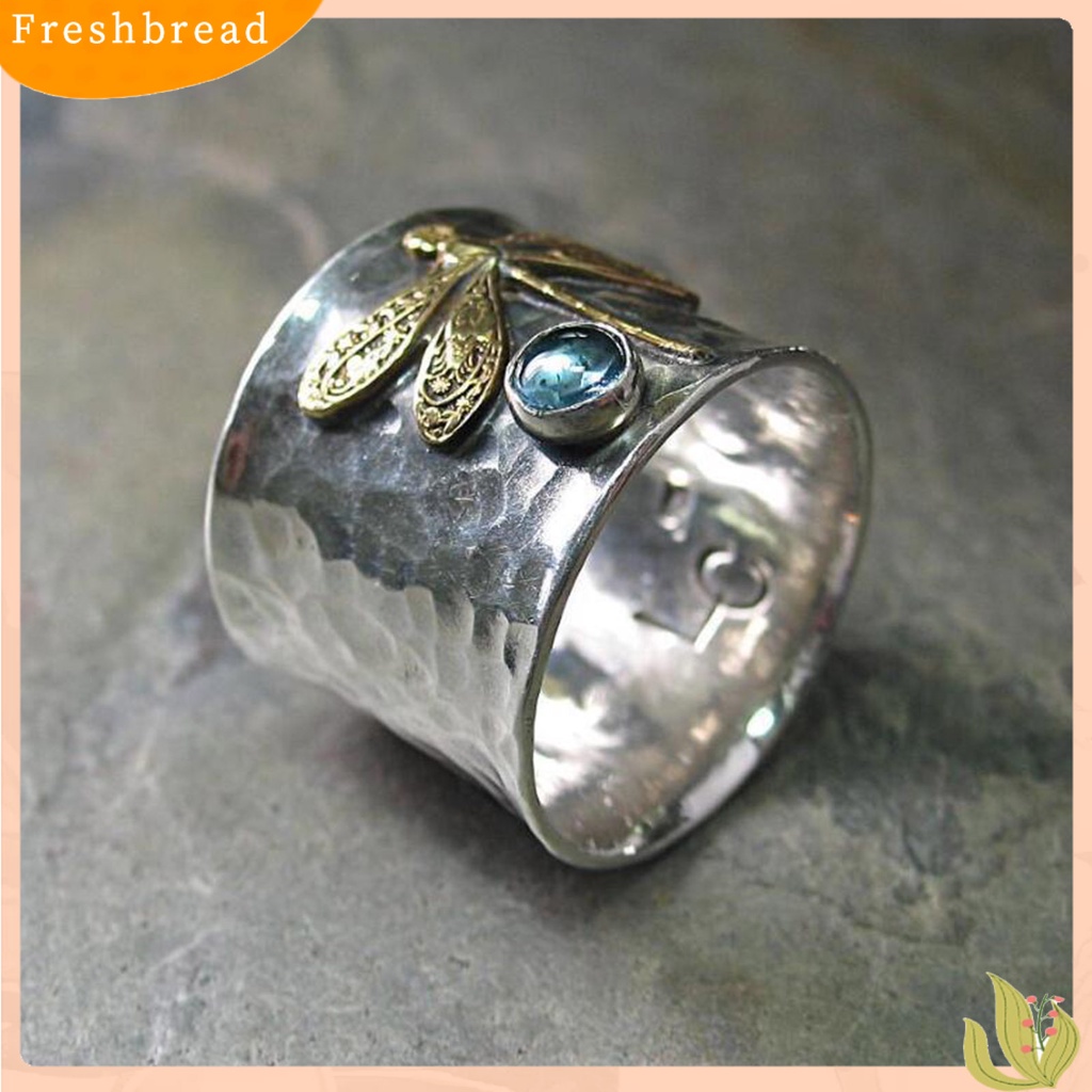 &lt; Freshbread &gt; Wanita Cincin Capung Biru Permata Imitasi Vintage Electroplating Animal Finger Ring Untuk Pernikahan