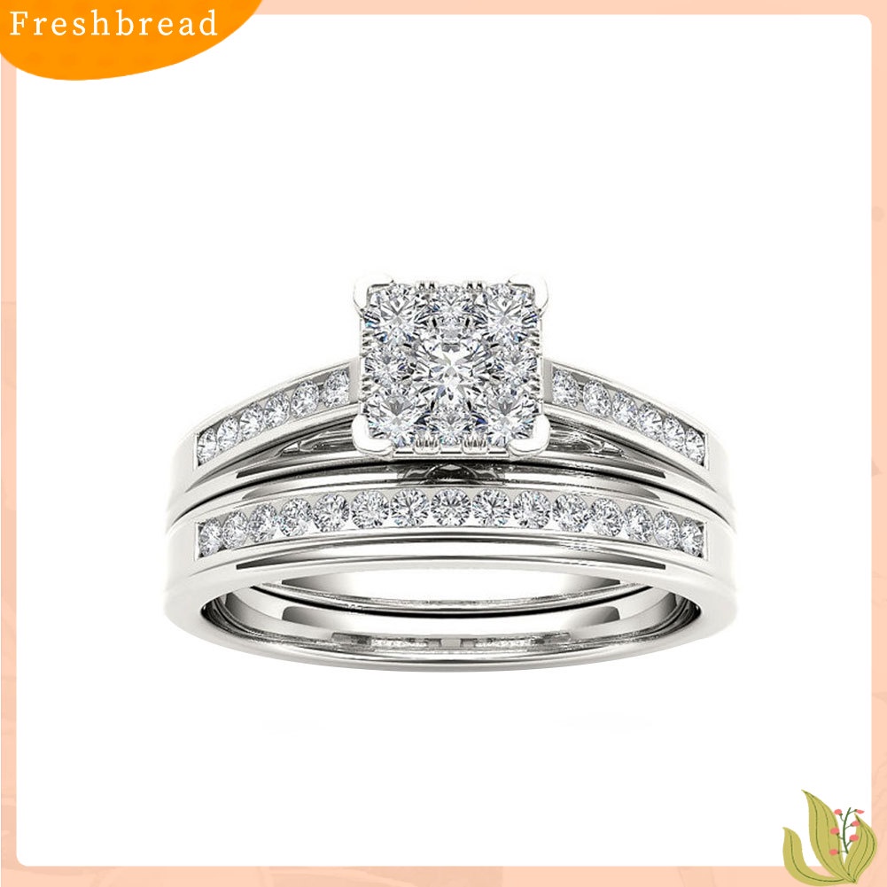 &lt; Freshbread &gt; Mewah Persegi Zirkon Lapisan Ganda Pertunangan Pengantin Cincin Perhiasan Jari Pernikahan