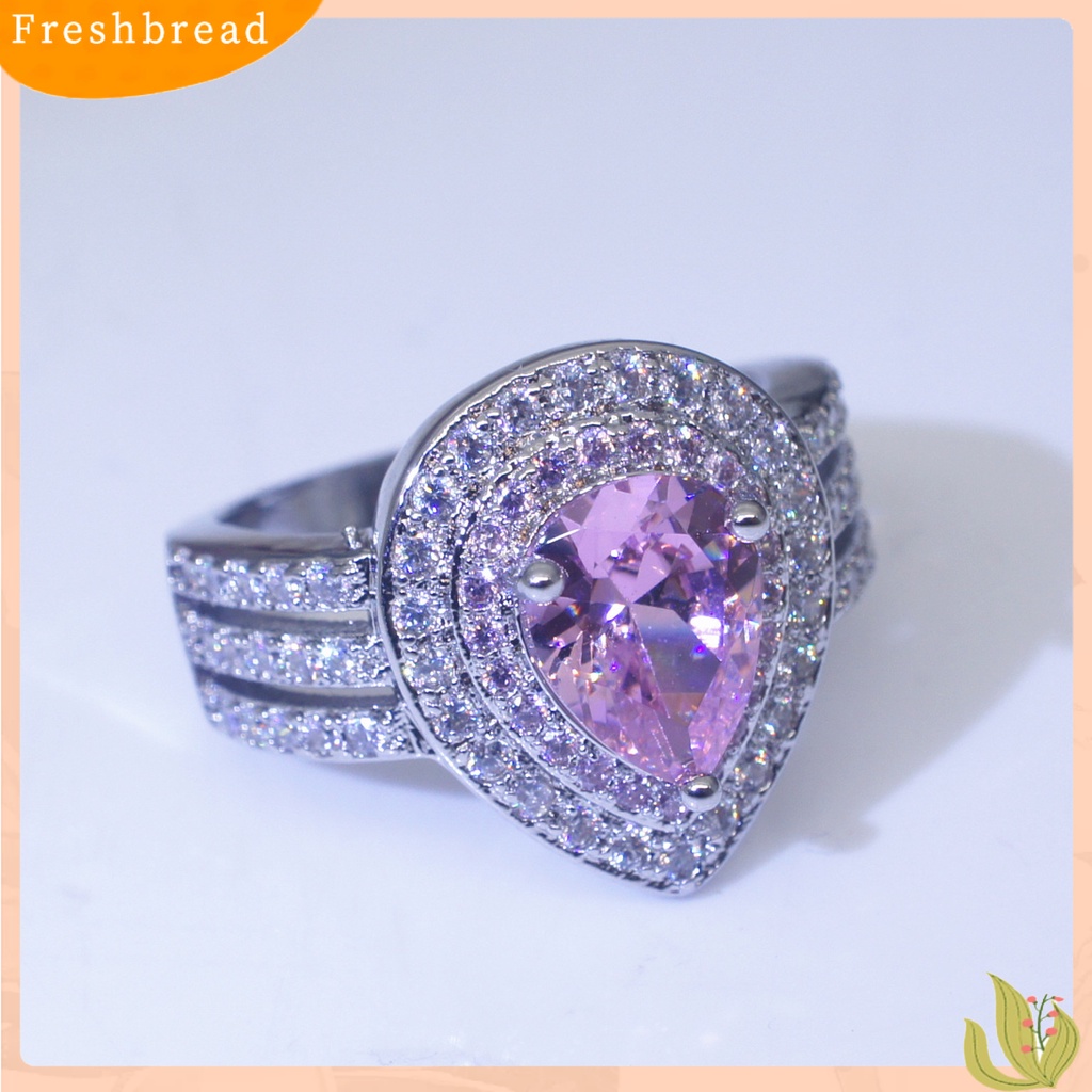 &lt; Freshbread &gt; Cincin Kawin Shiny Bentuk Tetesan Air Tiga Lapis Anti-Cacat Kristal Imitasi Hias Mewah Stainless Elegan Pernikahan Circlet Untuk Prom