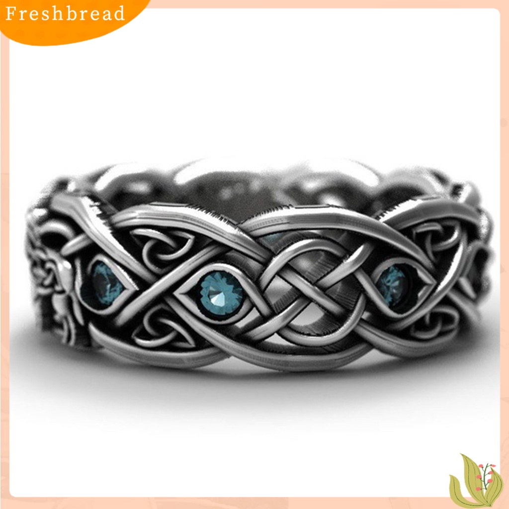&lt; Freshbread &gt; Cincin Silver Plated Faux Topaz Hias Desain Serigala Cincin Pria Mewah Untuk Pesta