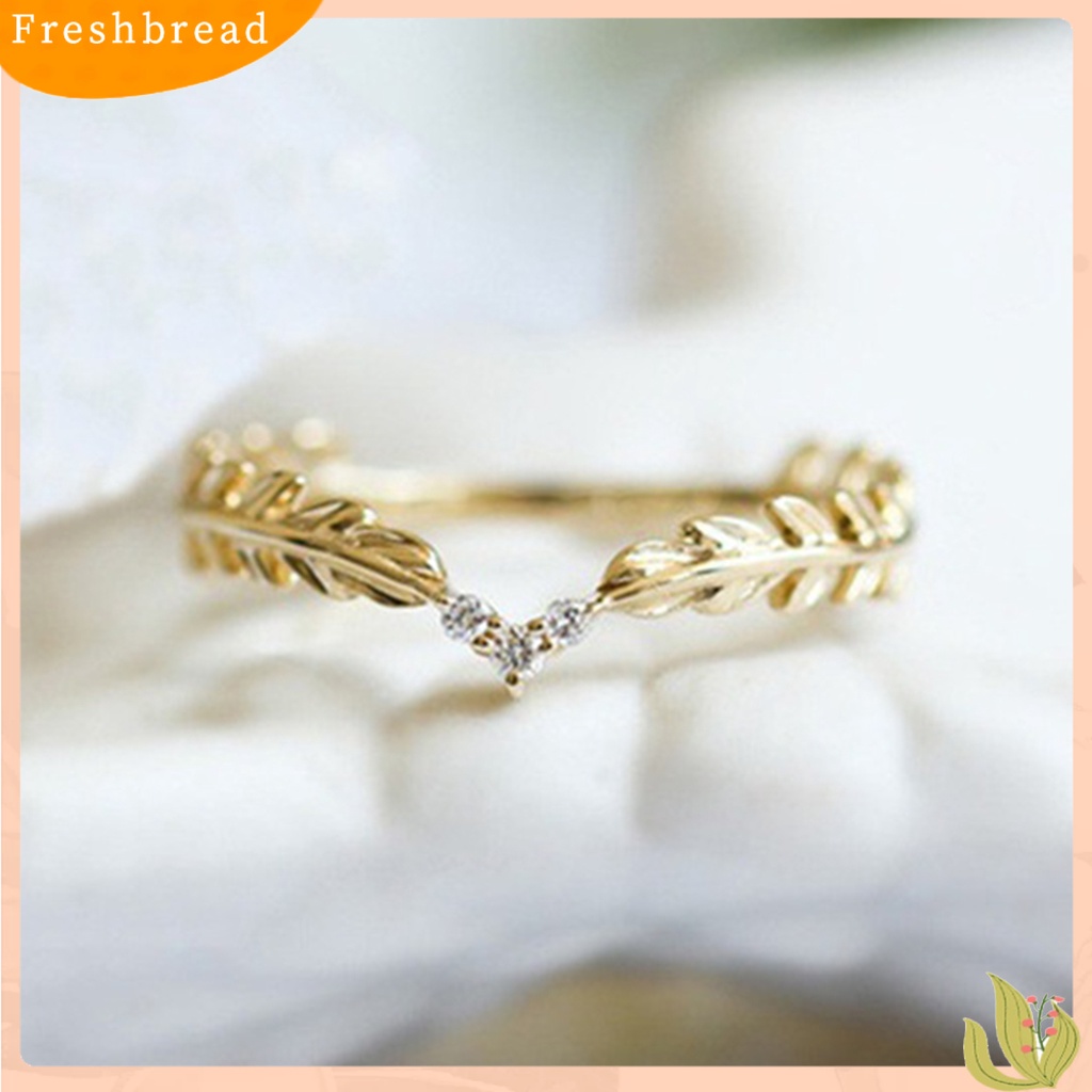 &lt; Freshbread &gt; Wanita Cincin Daun Berlian Imitasi Perhiasan Elegan Bright Luster Ring Untuk Festival