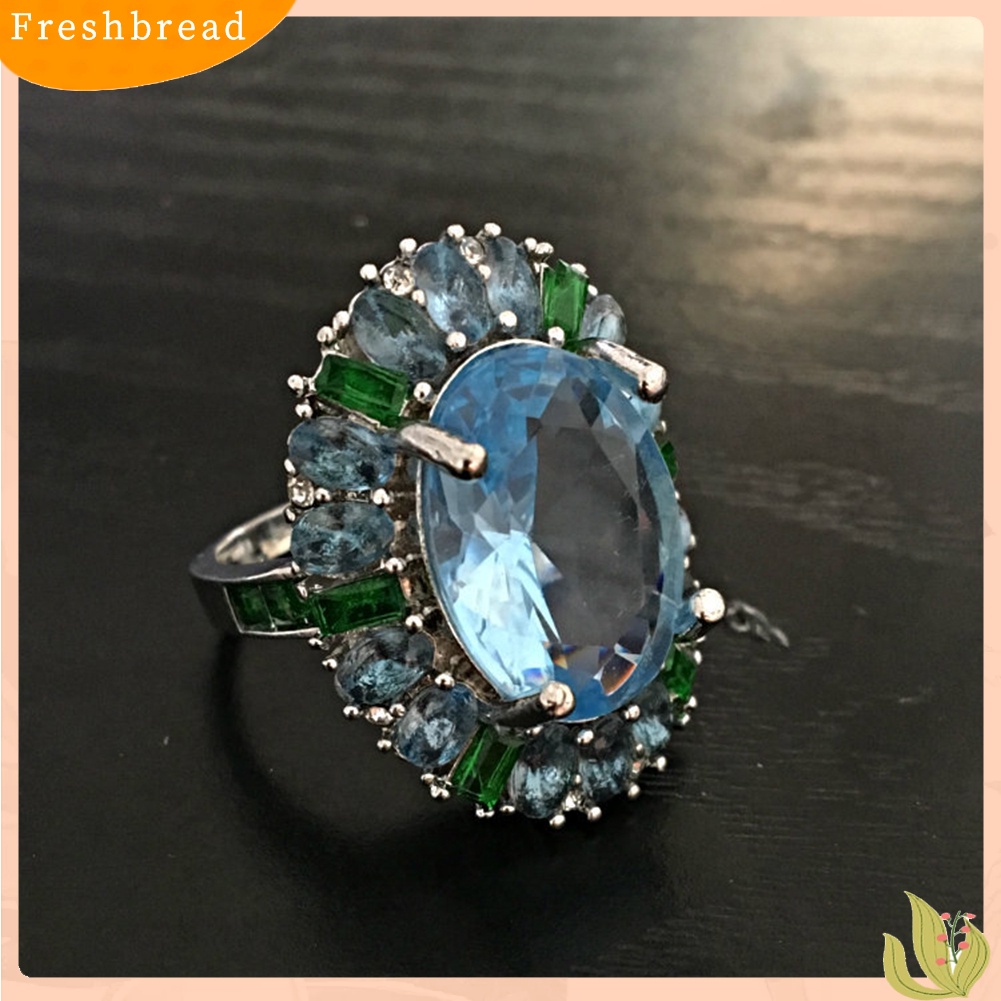 &lt; Freshbread &gt; Mewah Wanita Faux Emerald Aquamarine Bunga Cincin Hadiah Perhiasan Pesta Pernikahan