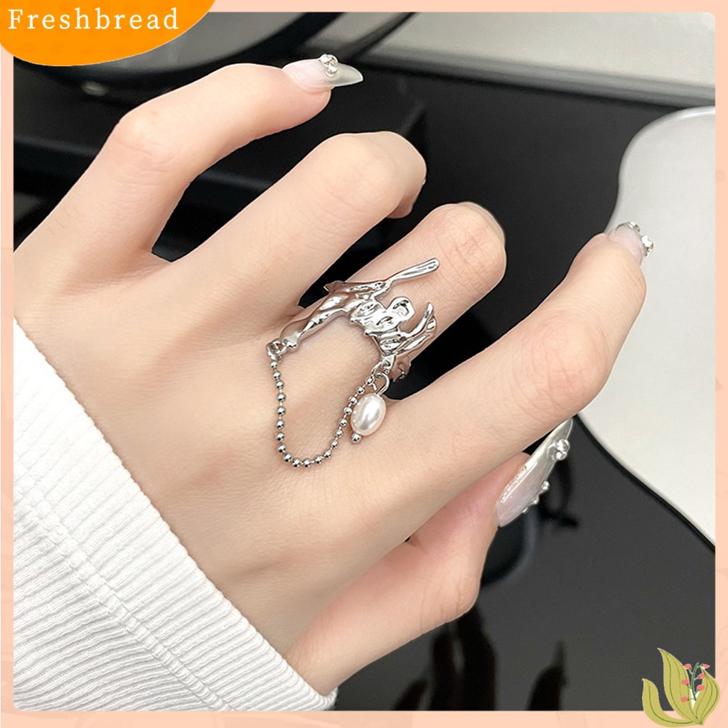 &lt; Freshbread &gt; Wanita Cincin Gothic Tidak Teratur Faux Moonstone Rumbai Mutiara Imitasi Dress Up Lipit Logam Estetik Jari Cincin Wanita Perhiasan Hadiah Ulang Tahun