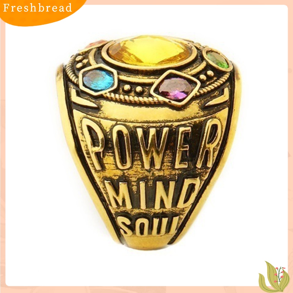 &lt; Freshbread &gt; Pria Keren Perang Tak Terbatas Thanos Band Perhiasan Warna-Warni Power Mind Soul Letters Ring