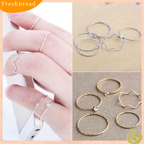 &lt; Freshbread &gt; 5Pcs/Set Band Cincin Gelombang Tumpuk Diatas Buku Jari Midi Rings Lady Jewelry Charm