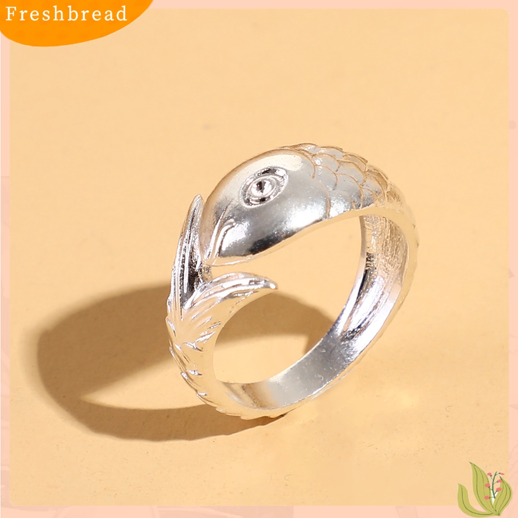 &lt; Freshbread &gt; Lady Ring Lebar Ukir Kokoh Warna Perak Ikan Adjustable Ring Perhiasan Aksesoris