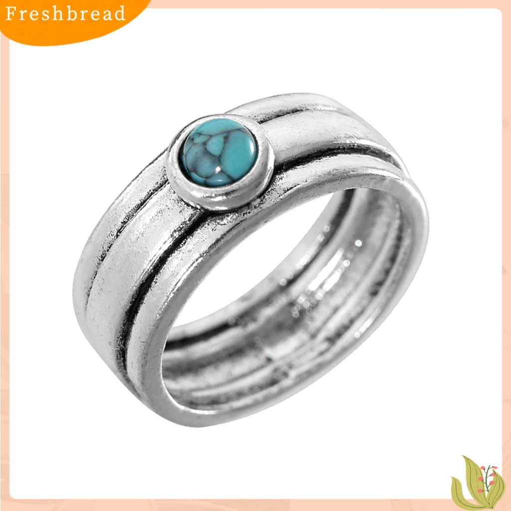 &lt; Freshbread &gt; Tiga Lapisan Pernyataan Sederhana Cincin Vintage Gaya Etnik Turquoise Lady Ring Perhiasan Alat Ekstra
