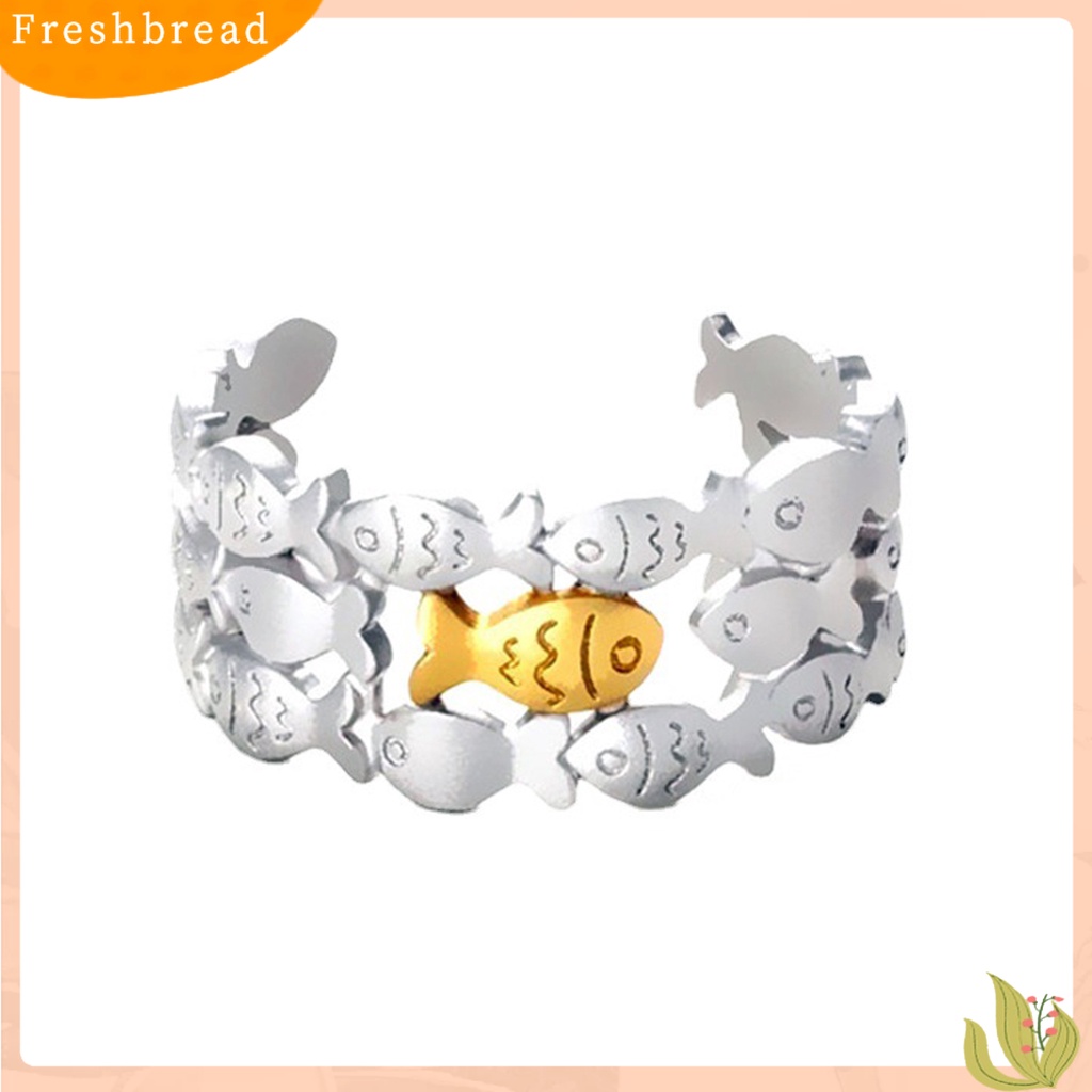 &lt; Freshbread &gt; Ring Adjustable Charming Open Cuff Cincin Ikan Kecil Bergaya Untuk Wanita