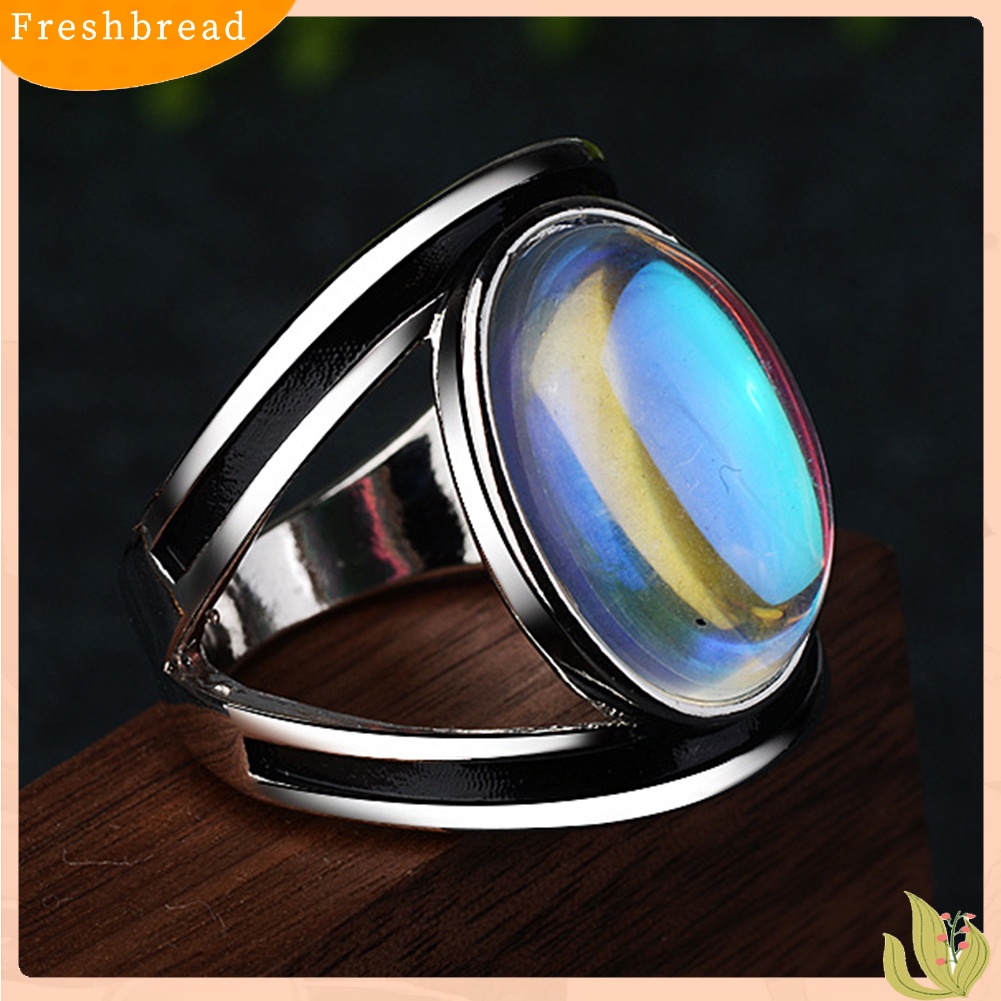 &lt; Freshbread &gt; Fashion Wanita Oval Besar Multicolor Imitasi Moonstone Jari Cincin Perhiasan Dekorasi Hadiah