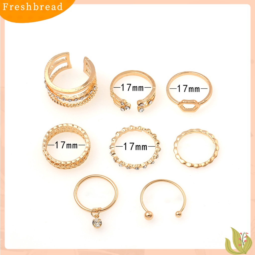 &lt; Freshbread &gt; 8Pcs Cincin Wanita Geometris Berlian Imitasi Lady Shiny All Match Hexagon Rings Untuk Pacaran