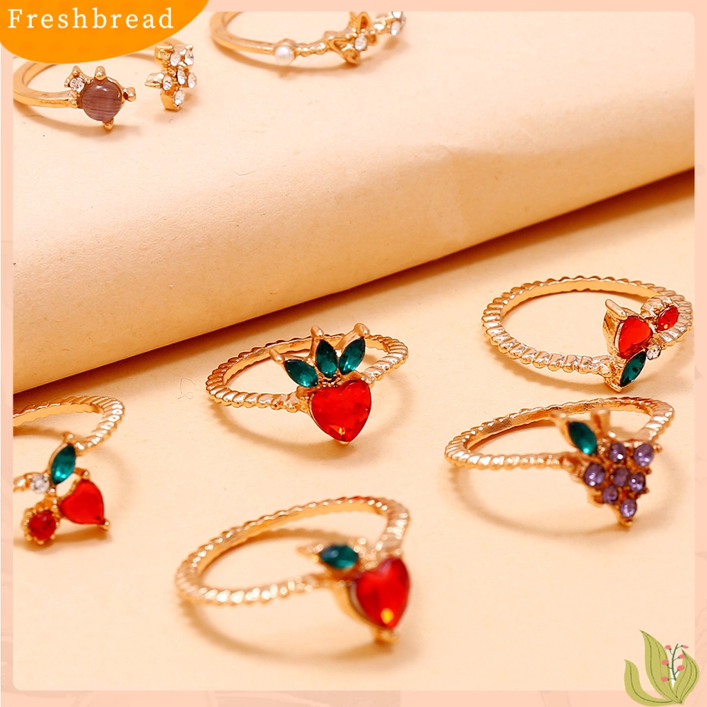 &lt; Freshbread &gt; 11 Pcs Knuckle Rings Buah Berlian Imitasi Wanita Indah Electroplating Finger Rings Perhiasan Aksesoris