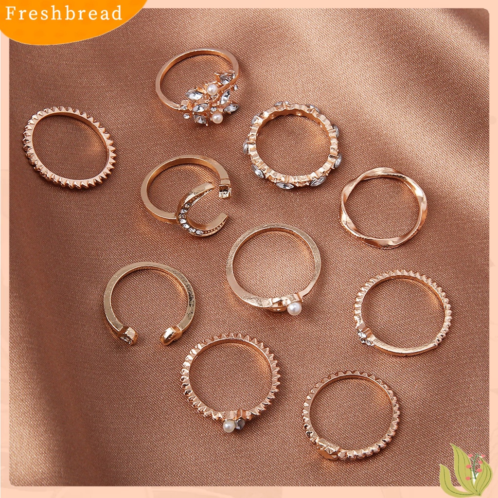 &lt; Freshbread &gt; 10Pcs Fashion Wanita Cincin Geometris/Daun/Bulan/Bentuk Hati Tidak Luntur Ringan Cincin Jari Kreatif Untuk Hadiah