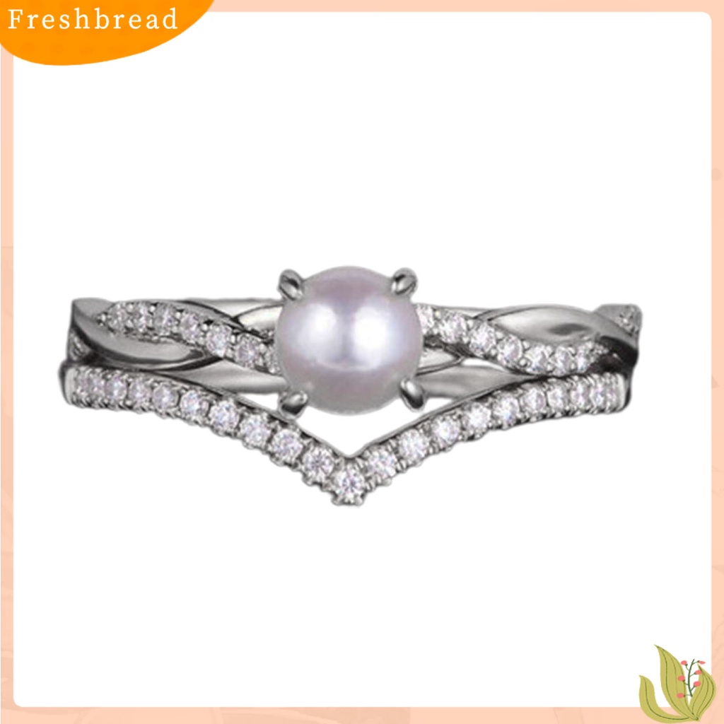 &lt; Freshbread &gt; 2Pcs Cincin Jari Memutar Bentuk Mutiara Imitasi Wanita Berkilau Indah Jari Cincin Perhiasan Aksesoris