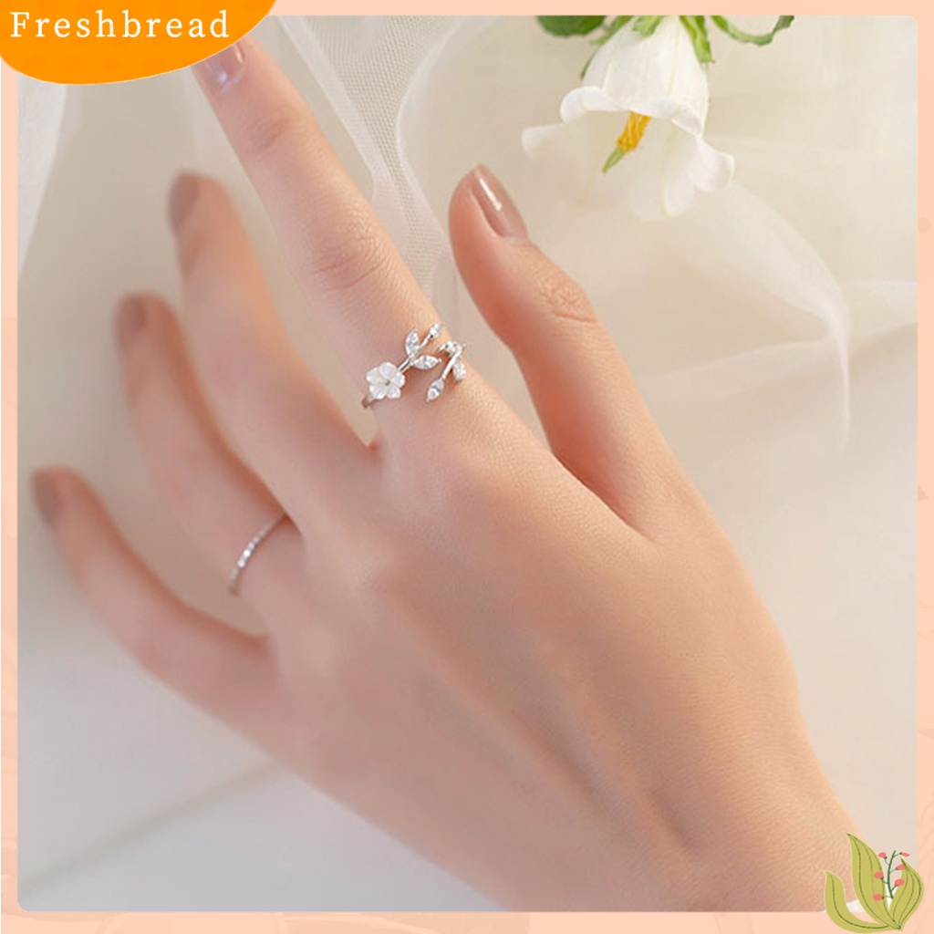 &lt; Freshbread &gt; Cincin Wanita Bunga Daun Pembukaan Yang Dapat Disesuaikan Lady Circlet Wedding Ring